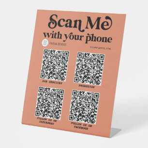Terracotta Modern typography QR code networking Pedestal Sign