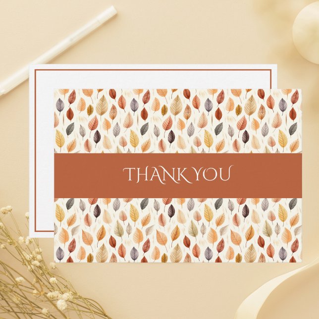 Terracotta Modern Watercolor Autumn Leaves Fall Thank You Card (Creator Uploaded)