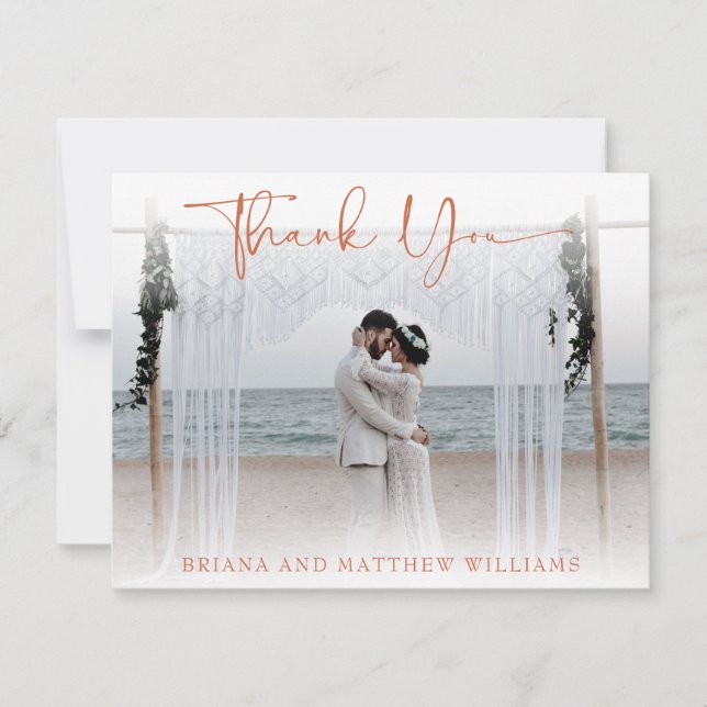 Terracotta Modern Wedding Photo Thank You Card (Front)