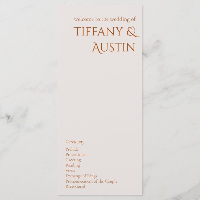 Terracotta Modern Wedding Program (Front)