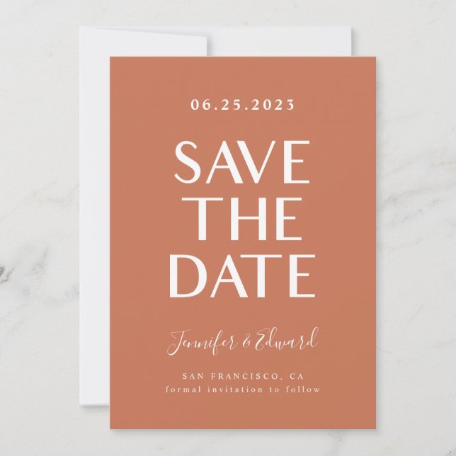 Terracotta Modern Wedding  Save The Date (Front)