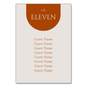 Terracotta Modern Wedding Table Seating Chart Number