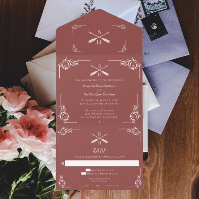 Terracotta Monogram and Arrows Wedding All In One Invitation (Terracotta Monogram and Arrows Wedding All in One Invitation)