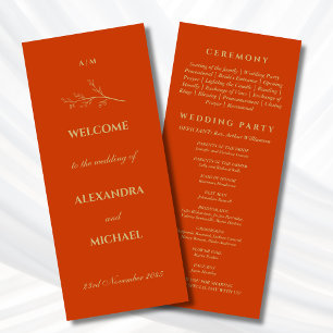 Terracotta Monogram Botanical Minimalist Wedding  Program