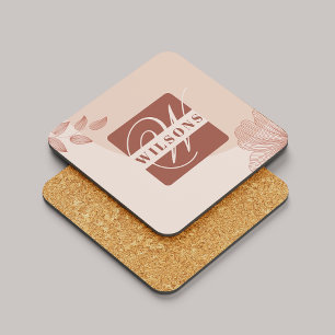 Terracotta Monogram Elegant Cute Chic Script Boho Coaster
