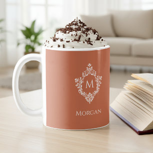 Terracotta Monogram Elegant Vintage Crest & Name Coffee Mug