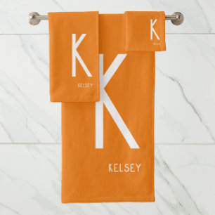 Terracotta Monogram Name Bath Towel Set