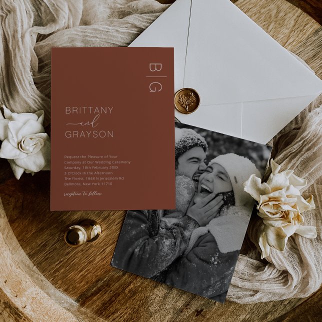 Terracotta Monogram Photo Wedding Invitation (Creator Uploaded)