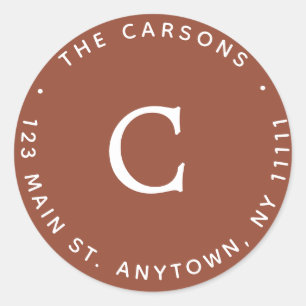 Terracotta Monogram Round Return Address Label