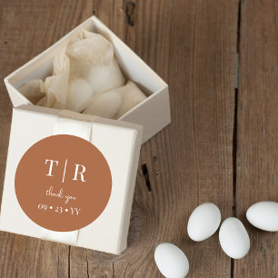 Terracotta Monogram Wedding Thank You Classic Round Sticker
