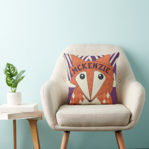 Terracotta Monogramed Stylized Fox Pillow