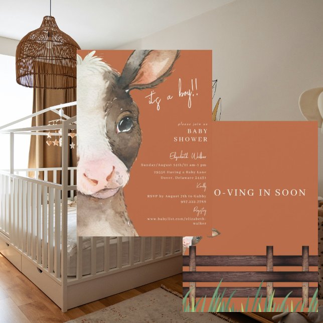Terracotta Moo-ving in Soon Cow Baby Shower Invitation (Creator Uploaded)