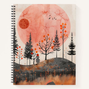 Terracotta Moon Copper Autumn Folk Forest Art Notebook