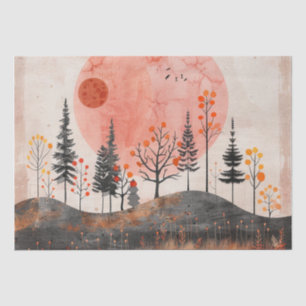 Terracotta Moon Copper Autumn Folk Forest Art Tissue Paper