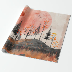 Terracotta Moon Copper Autumn Folk Forest Art Wrapping Paper