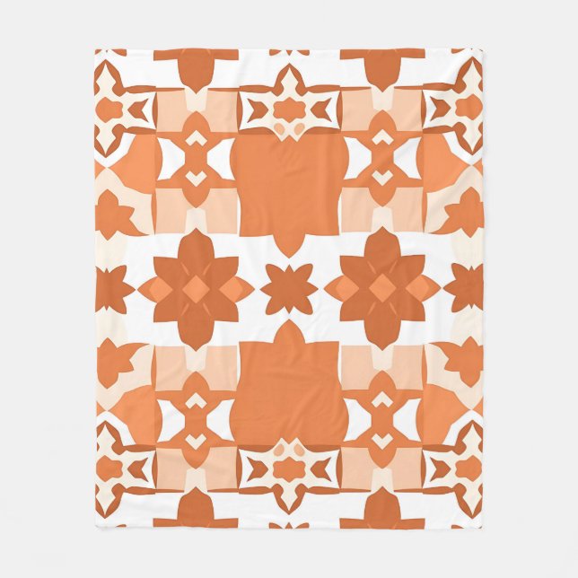 Terracotta Moroccan Tile Pattern Fleece Blanket (Front)