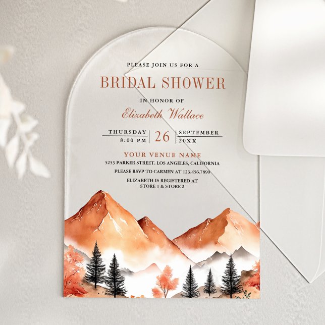 Terracotta Mountain Bridal Shower Acrylic Invitations (Creator Uploaded)