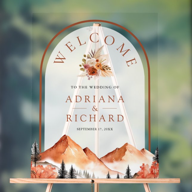 Terracotta Mountain Forest Arch Mariage Bienvenue (Neutre)