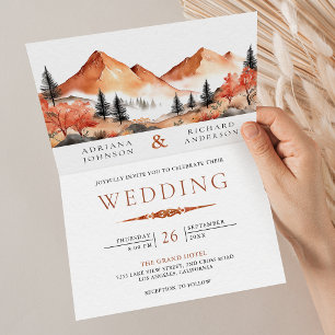 Terracotta Mountain Forest Photo QR Code Wedding Invitation