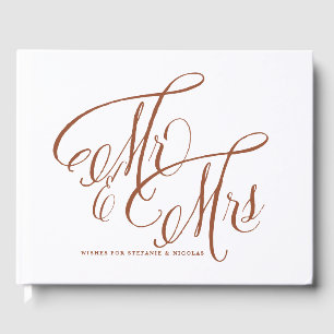 Terracotta Mr and Mrs Rustic Calligraphy Wedding Guest Book