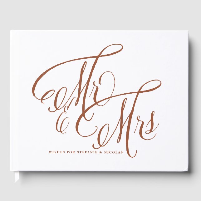Terracotta Mr and Mrs Rustic Calligraphy Wedding Guest Book (Front)