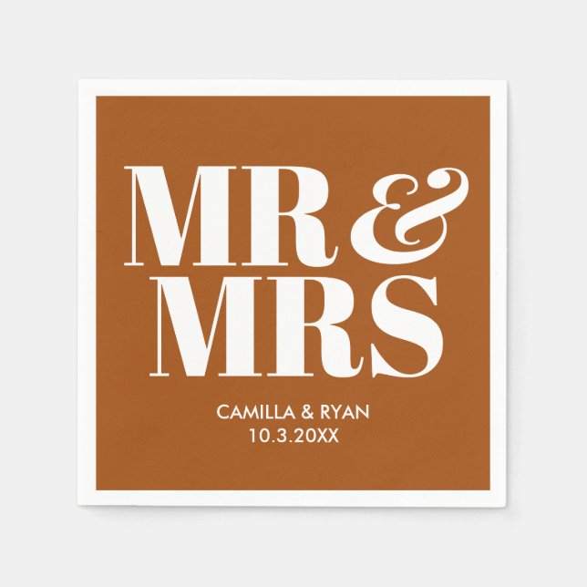 Terracotta Mr & Mrs Personalized Wedding Napkins (Front)