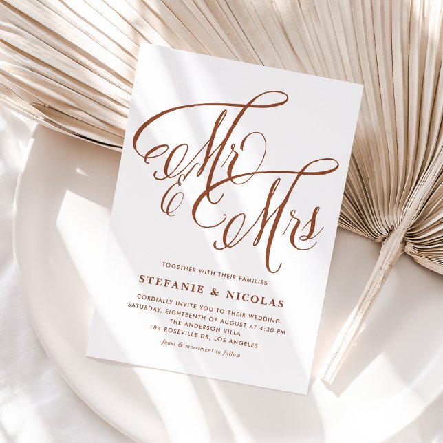 Terracotta Mrs & Mrs Rustic Script QR Code Wedding Invitation (Terracotta Mrs & Mrs Rustic Script QR Code Wedding Invitation)