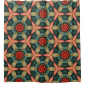 Terracotta, mustard, teal and green geometric