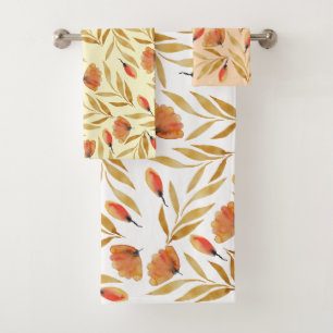 Terracotta Mustard Yellow Floral Bath Towel Set