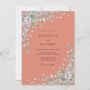 Terracotta Muted Leaf Wedding Invitation