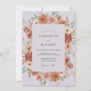Terracotta Muted Mauve Ranunculus Eucalyptus Weddi Invitation