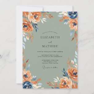 Terracotta Navy Bloom Wedding Invitation
