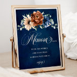 Terracotta Navy Blue Bridal Shower Mimosa Bar Sign<br><div class="desc">Elegant Navy blue,  Terracotta ,  Orange earthy floral theme wedding / bridal shower mimosa bar sign featuring elegant bouquet of Navy blue,  Terracotta colour roses peonies  and green eucalyptus leaves. Please contact me for any help in customization or if you need any other product with this design.</div>