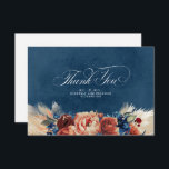 Terracotta Navy Blue Floral Boho Wedding Thank You<br><div class="desc">Terracotta navy blue flowers elegant boho small cute thank you cards</div>