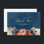 Terracotta Navy Blue Floral Boho Wedding Thank You<br><div class="desc">Terracotta navy blue flowers elegant boho small cute thank you cards</div>