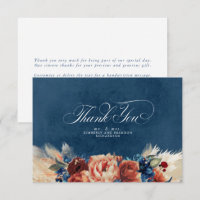 Terracotta Navy Blue Floral Boho Wedding Thank You