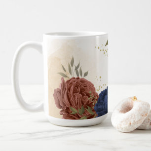 terracotta navy blue floral greenery coffee mug