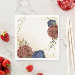 terracotta navy blue floral greenery wedding napkin