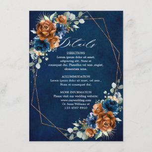 Terracotta Navy Blue Geometric Wedding Details Enc Enclosure Card