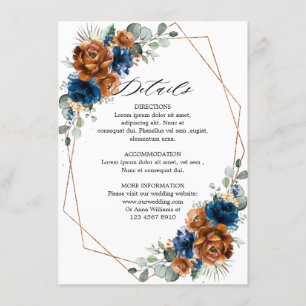 Terracotta Navy Blue Geometric Wedding Details Enclosure Card