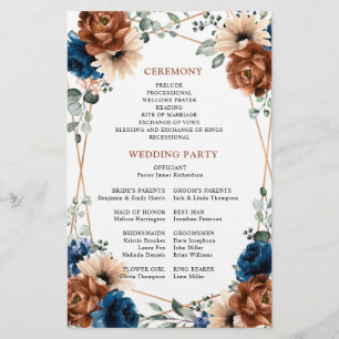Terracotta Navy Blue Geometric Wedding Program
