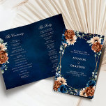 Terracotta Navy Blue Geometric Wedding Program<br><div class="desc">Elegant Navy blue,  Terracotta ,  Orange earthy floral theme wedding program card featuring elegant bouquet of Navy blue,  Terracotta colour roses peonies  and green eucalyptus leaves. Please contact me for any help in customization or if you need any other product with this design.</div>