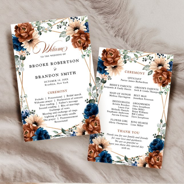 Terracotta Navy Blue Geometric Wedding Program (Terracotta Navy Blue Geometric Wedding Program)