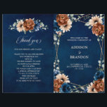 Terracotta Navy Blue Geometric Wedding Program<br><div class="desc">Elegant Navy blue,  Terracotta ,  Orange earthy floral theme wedding program card featuring elegant bouquet of Navy blue,  Terracotta colour roses peonies  and green eucalyptus leaves. Please contact me for any help in customization or if you need any other product with this design.</div>