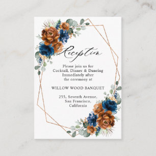 Terracotta Navy Blue Geometric Wedding Reception Enclosure Card