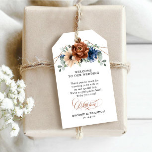 Terracotta Navy Blue Geometric Wedding Welcome Gift Tags