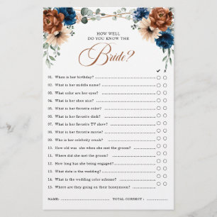 Terracotta Navy Blue Greenery Bridal Shower Game