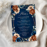 Terracotta Navy Blue Greenery Geometric Menu<br><div class="desc">Elegant Navy blue,  Terracotta ,  Orange earthy floral theme wedding menu featuring elegant bouquet of Navy blue,  Terracotta colour roses peonies  and green eucalyptus leaves. Please contact me for any help in customization or if you need any other product with this design.</div>