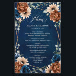 Terracotta Navy Blue Greenery Geometric Menu<br><div class="desc">Elegant Navy blue,  Terracotta ,  Orange earthy floral theme wedding menu featuring elegant bouquet of Navy blue,  Terracotta colour roses peonies  and green eucalyptus leaves. Please contact me for any help in customization or if you need any other product with this design.</div>