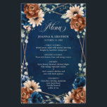 Terracotta Navy Blue Greenery Geometric Menu<br><div class="desc">Elegant Navy blue,  Terracotta ,  Orange earthy floral theme wedding menu featuring elegant bouquet of Navy blue,  Terracotta colour roses peonies  and green eucalyptus leaves. Please contact me for any help in customization or if you need any other product with this design.</div>